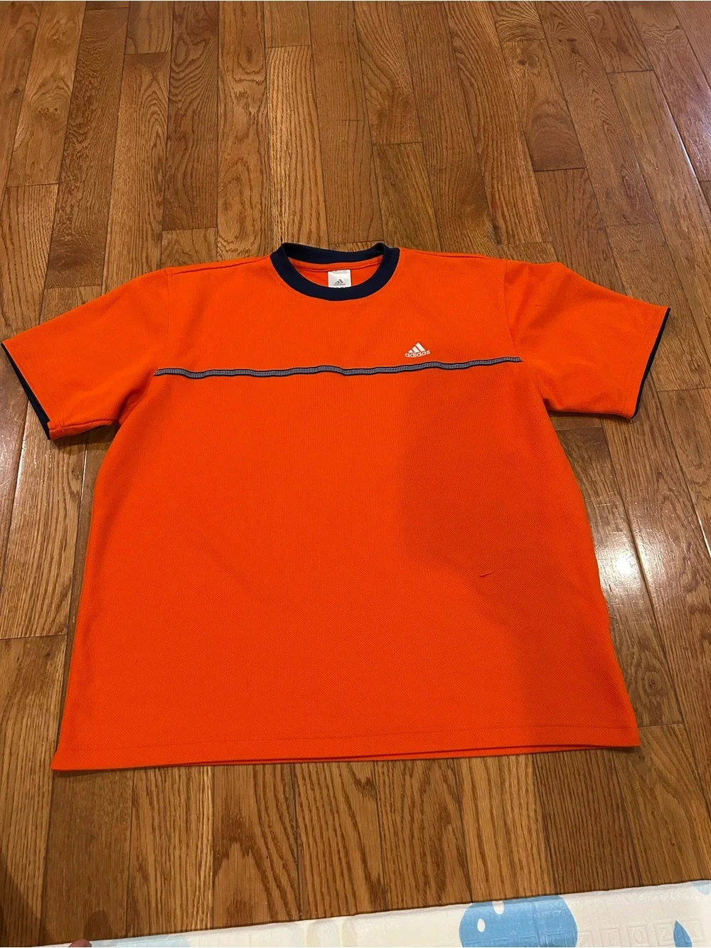 Adidas T-Shirt Mens Large Orange Navy Athletic Performance Short Sleeve Training